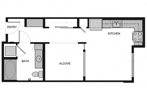 Floor plan for studio, 1 bath, 536 sqft